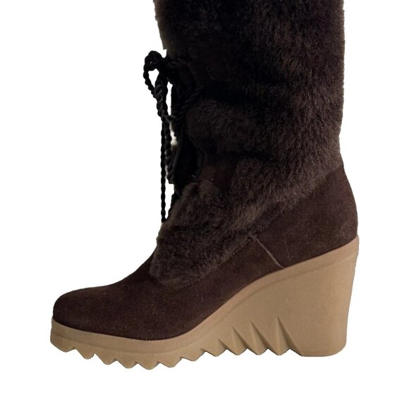 COACH Mandy Shearling Suede Wedge Booties – Size 6.5 – Brown - Picture 3 of 13